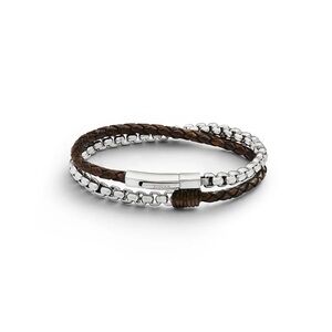 Jonas Studio Men Bowery Electric Leather Chain Double Wrap Bracelet Brown